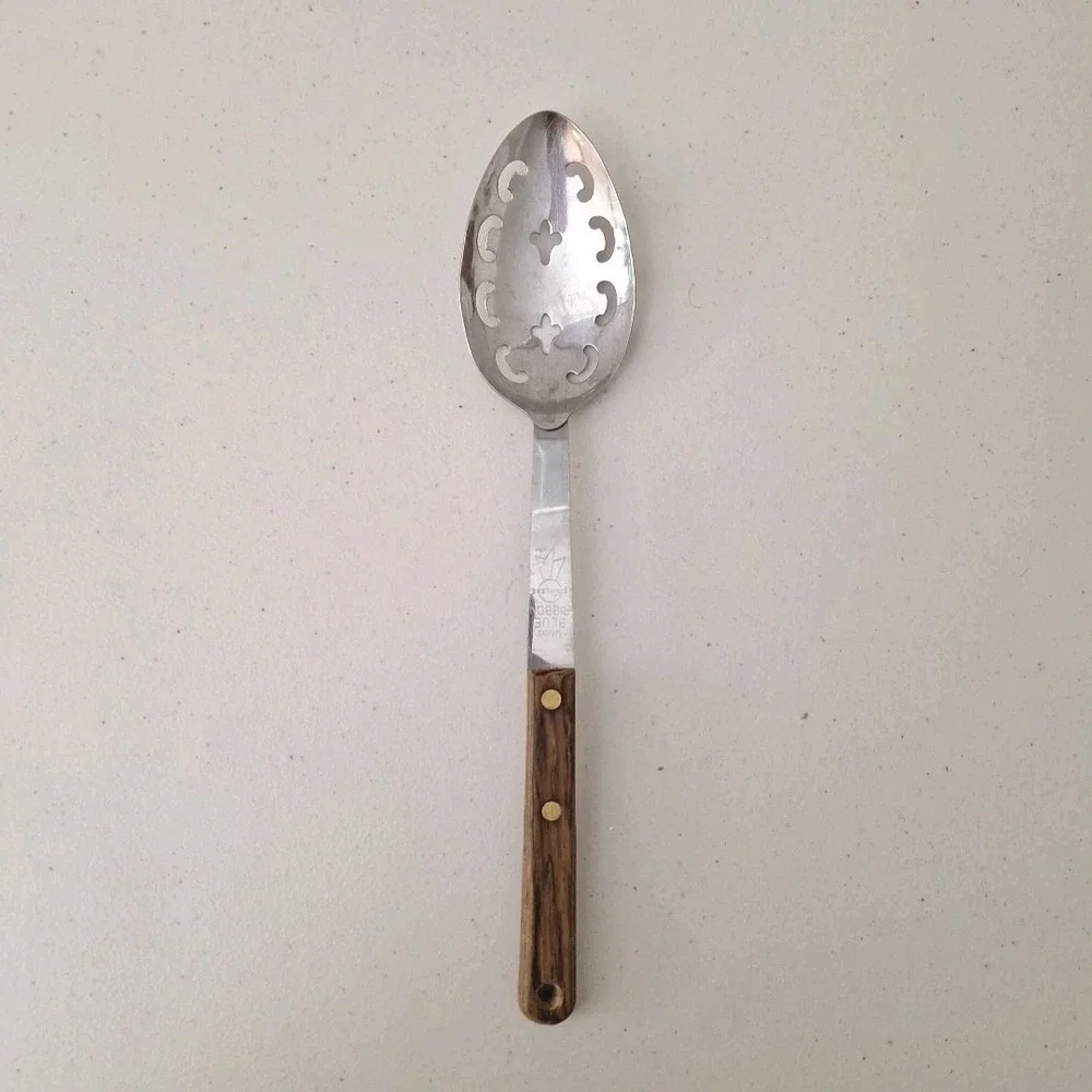 Vtg Utica USA Forge Slotted Spoon Serving Stainless Steel Blue‎ Ribbon 12